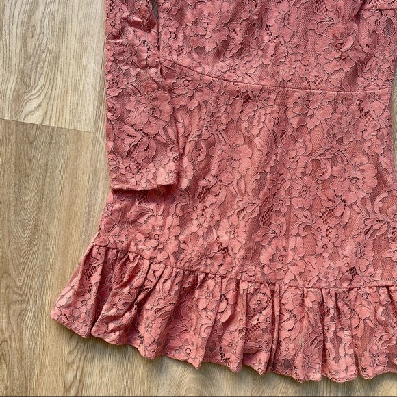 Francesca's Miami Dusty Pink/ Orange Lace Dress Long Sleeve - Picture 2 of 7